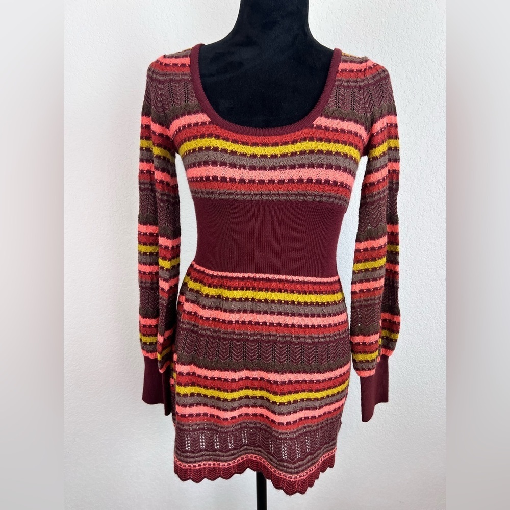 Free People Crocheted Long Sleeve Mini Dress Size Small